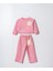 Kız Çocuk Pamuklu Pembe Dantel Aplikeli Yazı Baskılı Eşofman Takımı - Geniş Paça Iki Parça Set 1