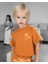 Kız Çocuk Pamuklu Turuncu El Baskı Desenli Takım - Kısa Kollu Crop T-Shirt ve Geniş Paça Pantolon 2