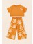 Kız Çocuk Pamuklu Turuncu El Baskı Desenli Takım - Kısa Kollu Crop T-Shirt ve Geniş Paça Pantolon 3