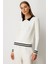 Kadın Polo Yaka Örgü Desenli Triko Kazak 65332 Ekru 2
