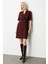 Kadın Kruvaze Yaka Süs Düğmeli Elbise 4017 Bordo 2