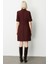 Kadın Kruvaze Yaka Süs Düğmeli Elbise 4017 Bordo 4