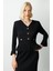 Kadın Süs Düğmeli Piliseli Bluz 3913 Siyah 1