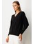 Kadın Yaka Şerit Kırçıllı Triko Kazak 65321 Siyah 2