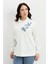 Büyük Beden Degaje Yaka Sweatshirt-Ekru 4
