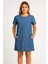 Kadın Büyük Beden Mavi, Gizli Fermuar Kapama, Kısa Kol Ince Kot Elbise 65N39160 2