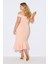 Kadın Büyük Beden Pudra, Carmen Yaka Asimetrik Kesim Scuba Kumaş Elbise 65N39198 3