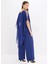 Kadın Büyük Beden Saks, Tek Parça Jarse, Şifon Üst, Omuz Detaylı, Geniş Paça Abiye Tulum 65N39019 7