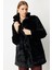 Kadın Büyük Beden Kruvaze Yaka Torba Cepli Kaban 6961 Siyah 2