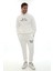 Beyaz Içi Polarlı Şık Erkek Eşofman Takımı Paça Lastikli Cepli Kapüşonlu Nakış Detaylı Compact Takım 1