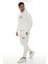 Beyaz Içi Polarlı Şık Erkek Eşofman Takımı Paça Lastikli Cepli Kapüşonlu Nakış Detaylı Compact Takım 2