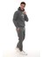 Koyu Gri Melanj Polarlı Erkek Eşofman Takımı Paça Lastikli Cepli Kapüşonlu Nakış Detaylı Compact Takım 1