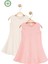 Kız Çocuk %100 Pamuk 2’li Set Kolsuz Kaşkorse Açık Pembe ve Ekru Elbise 1