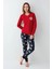 %100 Pamuklu Anne & Kız Çocuk Baskılı Kırmızı Ikili Pijama Takımı L1.RP.367.8.002 2