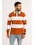 Erkek Polo Yaka Uzun Kollu Çizgili Sweatshirt Trend Rugby Stil - Turuncu 1