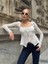Ekru Peplum Etek Ucu Fırfırlı Güpür Bluz Uzun Kol Bağlama Detaylı Kare Yaka Şık Bluz 1