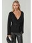 Kadın Kruvaze Yaka Kuşaklı Triko Hırka Siyah 1