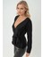 Kadın Kruvaze Yaka Kuşaklı Triko Hırka Siyah 2