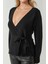 Kadın Kruvaze Yaka Kuşaklı Triko Hırka Siyah 4