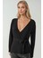 Kadın Kruvaze Yaka Kuşaklı Triko Hırka Siyah 6