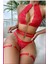 Kırmızı Dantelli Kalp Detaylı Zincirli Seksi İç Giyim Seti 1