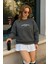 Oversize Bisiklet Yaka Simli Baskılı Sweatshirt Antrasit 2