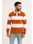 Erkek Polo Yaka Uzun Kollu Çizgili Sweatshirt Trend Rugby Stil - Turuncu 1