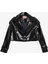 Kroko Desenli Crop Deri Ceket Siyah 1