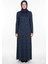 Barem Kadın Funda Belden Basene Büzgülü Penye Lacivert Elbise D57 1