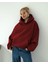 Kadın Rahat Oversize 3 Iplik Pamuklu Şardonlu Kanguru Cep Kapşonlu Sweatshirt 1