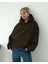 Kadın Rahat Oversize 3 Iplik Pamuklu Şardonlu Kanguru Cep Kapşonlu Sweatshirt 1