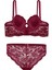 Dantelli Dekolte Sütyen Külot Takım Push Up, 2451 Vişne Rengi 2