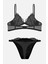 Wire Brodeli Saten Biyeli Kapsız Sütyen Külot Takım - 2723 - Siyah 2