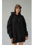 Kadın Oversize Siyah Sweatshirt 3 Iplik Şardonlu Kapüşonlu Cepli – Rahat Kalıp 1
