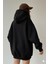 Kadın Oversize Siyah Sweatshirt 3 Iplik Şardonlu Kapüşonlu Cepli – Rahat Kalıp 2