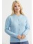 Düğmeli Sıfır Yaka Triko Hırka - Mavi 1