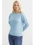 Düğmeli Sıfır Yaka Triko Hırka - Mavi 4
