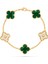 Van Cleef & Arpels Vintage Alhambra Bileklik, 5 Motif 925 Ayar Sarı Gümüş, Yeşil Malakit, Zirkon Taşlı 1