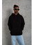 Erkek Düz Kapüşonlu Sweat - Siyah 1