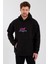 Erkek Baskılı Üç Iplik Kapüşonlu Oversize Sweatshirt - Siyah 2