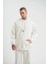 Unisex Double Oversize Kapşonlu Basic Sweatshirt - Beyaz 1