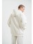 Unisex Double Oversize Kapşonlu Basic Sweatshirt - Beyaz 2