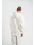 Unisex Double Oversize Kapşonlu Basic Sweatshirt - Beyaz 3
