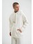 Unisex Double Oversize Kapşonlu Basic Sweatshirt - Beyaz 7