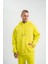 Unisex Double Oversize Kapşonlu Basic Sweatshirt - Sarı 1