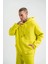 Unisex Double Oversize Kapşonlu Basic Sweatshirt - Sarı 3