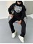 Uzun Kol Kapüşonlu Baskılı Sweatshirt - Siyah 7