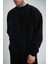 Uzun Kol Bisiklet Yaka Basic Sweatshirt - Siyah 1