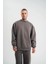 Uzun Kol Bisiklet Yaka Basic Sweatshirt - Füme 5