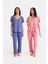 Dream Mavi/pembe V Yaka Dantel Detaylı 4 Parça Pijama Takım Set 1